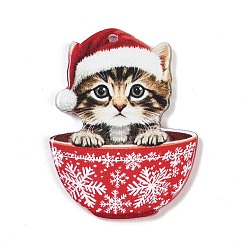Cat Shape Акриловые подвески на рождественскую тематику, форма кошки, 35x26.5x2.5 мм, отверстие : 1.6 мм