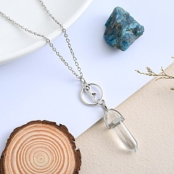 Quartz Crystal Natural Quartz Crystal Hexagonal Prism Pointed Faceted Bullet and Alloy Yoga Chakra Pendant Necklaces for Women, Platinum, 19.69 inch(50cm)