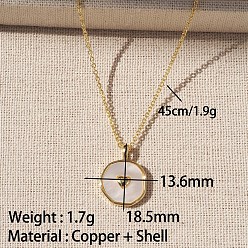 Disc Кулон из натуральной раковины, латунная цепочка., регулируемые слайдерные ожерелья для женщин, золотые, цвет морской раковины, Диск с сердцем, 17.72 дюйм (45 см), Кулон : 13.6x18.5 мм