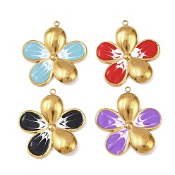(52) Непрозрачная лаванда 304 нержавеющей стальной эмали подвески, цветок, золотые, разноцветные, 33x31x3.5 мм, отверстие : 1.8 мм