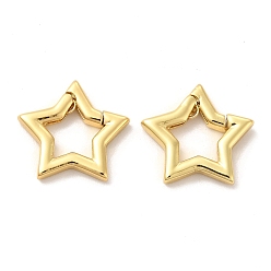 Настоящее золото 18K Экологически чистые стойки с покрытием из латуни с пружинными кольцами, долговечный, без свинца и без кадмия, звезда, реальный 18 k позолоченный, 10 датчик, 17x17x2.5 мм