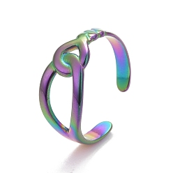 Rainbow Color Ion Plating(IP) Rainbow Color 304 Stainless Steel Interlock Knot Shape Open Cuff Ring for Women, US Size 7 3/4(17.9mm)