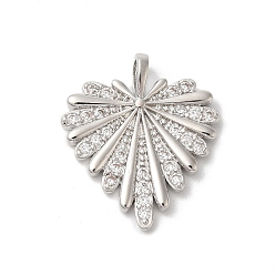 Платина Подвески из латуни с покрытием из прозрачного кубического циркония, долговечный, без свинца и без кадмия, Сердце со цветками , платина, 23x20x4 мм, отверстие : 5x3 мм