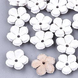 Белый 5 -лепестковая бусина из экологически чистой воловьей кожи., цветок, белые, 13x13x3.5 мм, отверстие : 1.6 мм