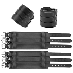 Черный Панк-рок стиля кожаные браслеты, с застежкой для часов, чёрные, 10-3/4 дюйм (27.2 см)