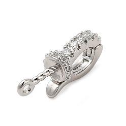 Real Platinum Plated Brass Micro Pave Clear Cubic Zirconia Fold Over Clasps, Cadmium Free & Nickel Free & Lead Free, Oval, Real Platinum Plated, 14.5x6x4.5mm, Hole: 0.9mm