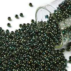 (507) Green Iris Higher Metallic TOHO Round Seed Beads, Japanese Seed Beads, (507) Green Iris Higher Metallic, 11/0, 2.2mm, Hole: 0.8mm, about 1110pcs/bottle, 10g/bottle