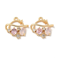 Настоящее золото 18K Латунные микро проложить кубического циркония подвески, без кадмия, без никеля и без свинца, планета, розовые, реальный 18 k позолоченный, 16x17x6 мм, отверстие : 1.5 мм