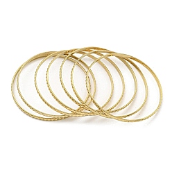 Golden 7Pcs PVD Vacuum Plating 202 Stainless Steel Bangle Sets, Stackable Textured Bangles for Women, Golden, Inner Diameter: 2-5/8 inch(6.7cm), 3.5mm