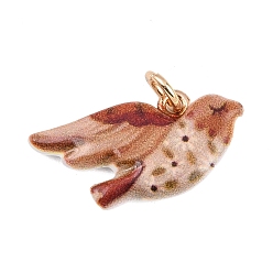 Птица Латунь эмаль подвески, золотой свет, птица, 13x24.5x3.5 мм, Перейти кольцо: 6x1 мм, 4 мм внутренним диаметром