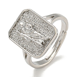 Платина Прямоугольник со стойкой, латунные регулируемые кольца для женщин, без свинца и без кадмия, платина, внутренний диаметр: 16 мм, святой: 14x11.5мм