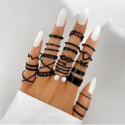 Black Alloy Finger Rings, Mixed Style, Black, No Size