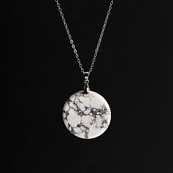 Говлит Ожерелья с плоскими круглыми подвесками из натурального говлита, Ожерелье-цепочка из нержавеющей стали для женщин и мужчин, 19.69 дюйм (50 см)