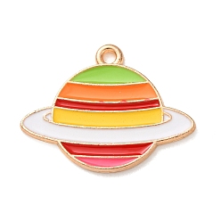 Colorful Alloy with Enamel Pendants, Planet Charms, Golden, Colorful, 19.5x25x1mm, Hole: 1.6mm