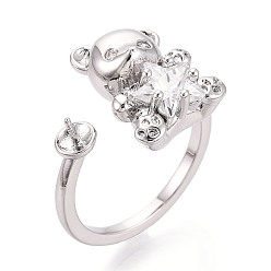 Платинированный Оправы для колец-манжет из латуни с микропаве из прозрачного кубического циркония, за половину пробурено бисера, без кадмия, без никеля и без свинца, Реальная платина, штифты : 0.8 мм, 15.7 мм, размер США 6 3/4 (17.1 мм)