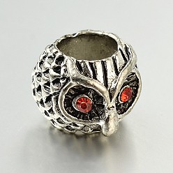 Гиацинт Rondelle с сплава сова старинное серебро цинк горный хрусталь европейских крупных бусин отверстий, класс А, гиацинт, 7.5x10x10.5 мм, отверстие : 5 мм