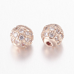 Розовое Золото Латунные микро проложить кубического циркония бусы, круглые, никель свободный и свинец и кадмий освобождают, прозрачные, розовое золото , 4 мм, отверстие : 0.7 мм