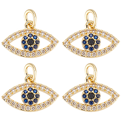 Настоящее золото 18K 8шт. стойка гальванизированная латунь кубический цирконий подвески, Злые чары глаз, с целью перехода в кольце, долговечный, без свинца и без кадмия, реальный 18 k позолоченный, 10x15.5x3 мм, отверстие : 3 мм