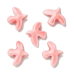 Pink Perles en porcelaine manuelles, colombe de la paix, porcelaine émaillée lumineux, rose, 17~17.5x13.5~14x4.5~5mm, Trou: 1.6~1.8mm