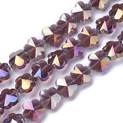 Кокосово-Коричневый Стеклянные бусины с гальваническим покрытием , граненые, цветок, с покрытием AB цвета, кокосового коричневый, 9.5~10x6~6.5 мм, отверстие : 1 мм, около 25 шт / нитка, 9.25 дюйм (23.5 см)