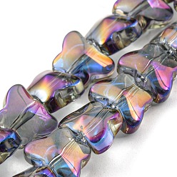 Dark Gray Half Rainbow Plated Electroplate Transparent Glass Beads Strands, Butterfly, Dark Gray, 8x10x6mm, Hole: 1mm, about 90pcs/strand, 10.08 inch(25.6cm)