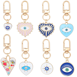 (52) Непрозрачная лаванда 8 шт. 8 стили, подвески из эмали из сплава сглаза, украшения, с поворотными застежками сплава, разноцветные, 58~67 мм, 1 шт / стиль