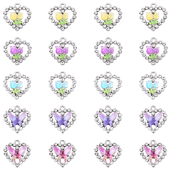 (52) Непрозрачная лаванда 20шт 5 стили платиновый сплав стеклянные подвески, cmолой, сердце с цветком и бабочкой, разноцветные, 21.5~22x21x4~4.5 мм, отверстие : 2.3 мм, 4 шт / стиль
