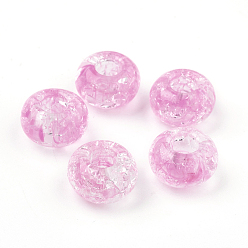 Бледно-Розовый Прозрачных бусин акриловые треск, бусины с большим отверстием, рондель, розовый жемчуг, 14x8 мм, Отверстие : 5.5 мм , около 510 шт / 500 г