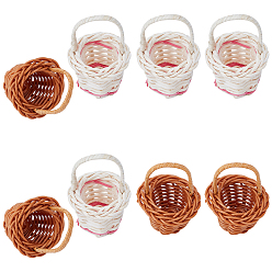 Mixed Color 16Pcs 2 Styles Hand-Woven Rattan Mini Hand Basket Ornaments, Mixed Color, 47~50.5x59~65mm, 8pcs/style