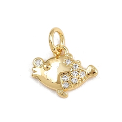 Fish Латунные микро проложить кубического циркония подвески, с целью перехода в кольце, морские животные амулеты, стойки покрытие, долговечный, без свинца и без кадмия, реальный 18 k позолоченный, рыба, 9.5x12x2 мм, отверстие : 3 мм