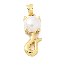 Лиса Стойки обшивки латунные подвески, с ABS имитации жемчуга, долговечный, без свинца и без кадмия, реальный 18 k позолоченный, лиса, 21x9x7.5 мм, отверстие : 5x3.5 мм