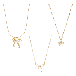 Золотой 3 шт. 3 стили ожерелий с подвесками-бантиками из латуни и нержавеющей стали для женщин, золотые, 15.75~18.82 дюйм (40~47.8 см), 1 pc / styles