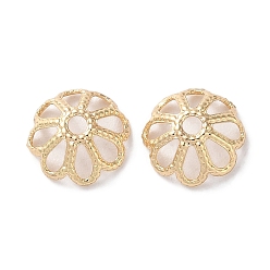 Light Gold Стойки обшивки латунь крышки шарика, долговечный, без свинца и без кадмия, 8-лепестки, цветок, золотой свет, 8x3 мм, отверстие : 1.4 мм