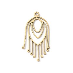 Золотой 201 из нержавеющей стали филигранные подвески, овальные с подвесками-кисточками, золотые, 25x12x1 мм, отверстие : 1.4 мм