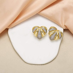 Платиновый & Золотой Женские серьги-гвоздики из латуни с микропаве и прозрачным кубическим цирконием, сердце, платиной и золотом, 25x29 мм