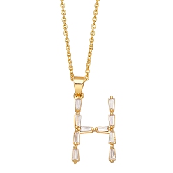 Letter H Unisex Brass Micro Pave Clear Cubic Zirconia Pendant Necklaces with Cable Chain, Letter, Letter H, 17.72 inch(45cm)
