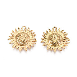 Настоящее золото 18K 304 подвески из нержавеющей стали в виде подсолнухов, ионное покрытие (ip), реальный 18 k позолоченный, 23.5x23.5x3 мм, отверстие : 1.5 мм