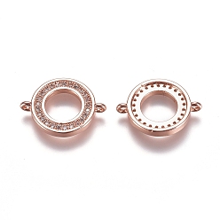 Розовое Золото Соединители из латуни с микропаве и кубическим цирконием, кольцо, прозрачные, розовое золото , 20x15x2.2 мм, отверстие : 1.2 мм