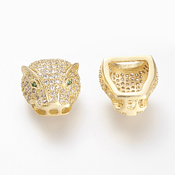 Golden Brass Micro Pave Cubic Zirconia Beads, Animal, Golden, 13.5x14x9mm, Hole: 4x7mm