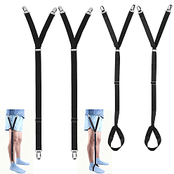 Черный 2Пары 2Варианты исполнения: полиэстер и резиновые фиксаторы для рубашек для мужчин, Регулируемые эластичные подвязки для рубашек с нескользящими железными зажимами., чёрные, 537~818x23~8~8.5 мм, 1 пара / стиль