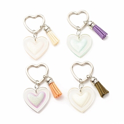 Mixed Color Resin Keychain, with Iron Split Key Rings and Tassel Pendant, Heart, Mixed Color, 10.85cm