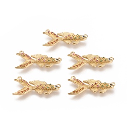 Настоящее золото 18K Латунные микро проложить кубического циркония подвески, долговечный, золотая рыбка, красочный, реальный 18 k позолоченный, 13.5x29.3x3.4 мм, отверстие : 1.5 мм