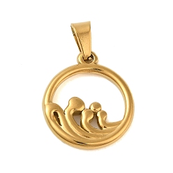 Золотой Ионное покрытие (ip) 304 подвески из нержавеющей стали, кольцо с подвеской "Морская волна", золотые, 21x18x3 мм, отверстие : 6x3 мм