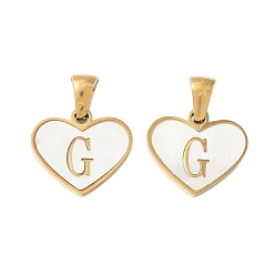 Letter G 304 сердце из натуральной белой ракушки из нержавеющей стали с подвесками в виде инициалов, ионное покрытие (ip), золотые, Буква G, 14x16x2 мм, отверстие : 4.5x3 мм