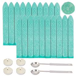 Pale Turquoise DIY Scrapbook Kits, Including Candle, Stainless Steel Spoon and Sealing Wax Sticks, Pale Turquoise, 9x1.1x1.1cm, 20pcs
