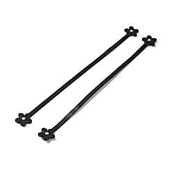 Black Flower End Cowhide Leather Sew On Bag Handles, with Brass Findings, Bag Strap Replacement Accessories, Black, 42.3x3.7x0.75cm, Hole: 1.8mm