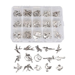 Antique Silver Tibetan Style Alloy Pendants, Bird, Antique Silver, 90pcs/box