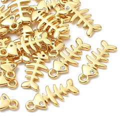 Real 18K Gold Plated SHEGRACE Brass Micro Pave Cubic Zirconia Fishbone Charms, Cadmium Free & Nickel Free & Lead Free, Real 18K Gold Plated, 14x6x1.5mm, Hole: 1.2mm