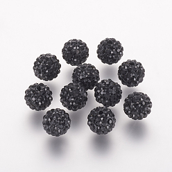 Jet Polymer Clay Rhinestone Beads, Grade A, Round, Pave Disco Ball Beads, Jet, 8x7.5mm, Hole: 1mm