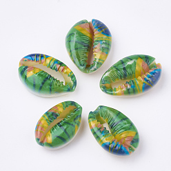 Mixed Color Printed Cowrie Shell Beads, No Hole/Undrilled, Mixed Color, 20~25x14~16x5~7mm